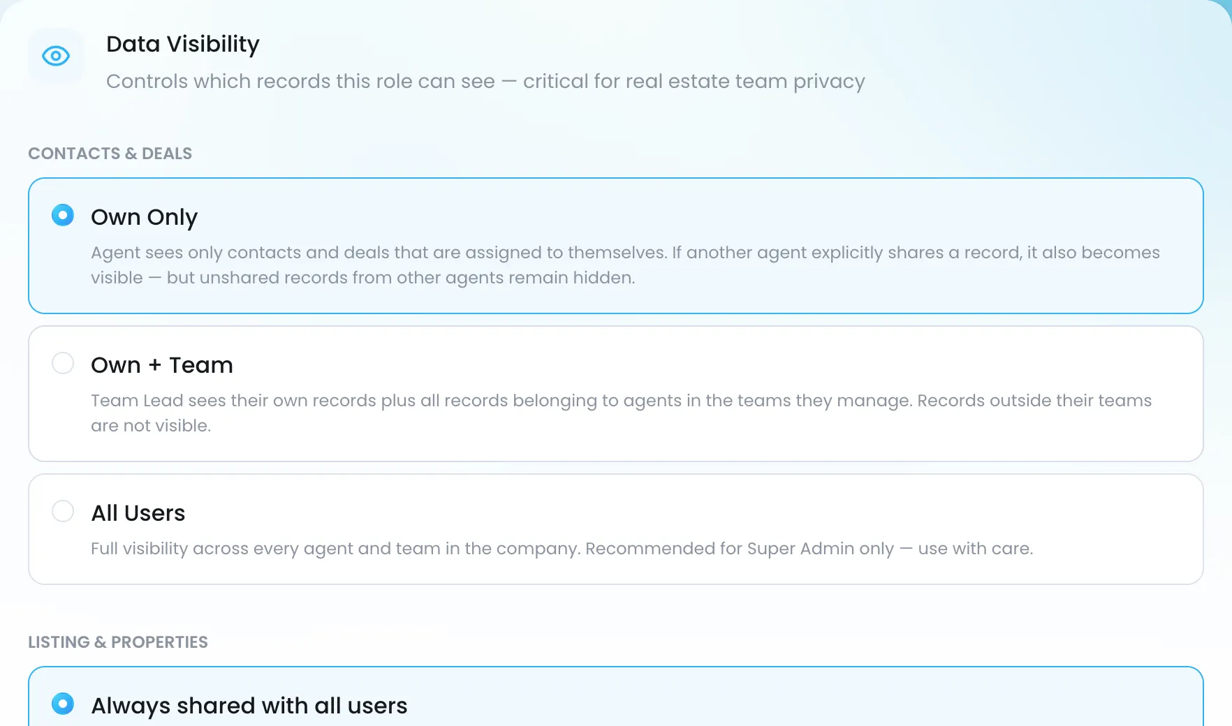 The permissions matrix: what each role can see and do per module